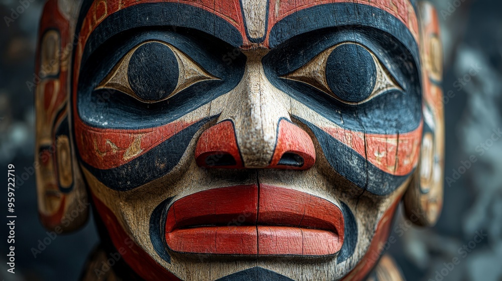 Close-Up of Traditional Inuit Face Mask with Bold Patterns Close-Up of Traditional Inuit Face Mask with Bold Patterns