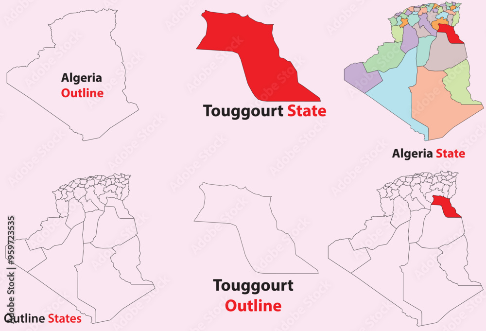Obraz premium Touggourt map vector of Algeria, Touggourt line map, Touggourt with city map, Touggourt outline map