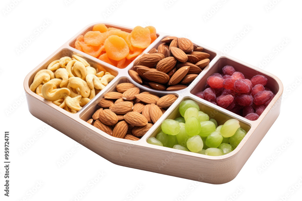A versatile and functional serving tray with multiple compartments or sections, perfect for organizing snacks, appetizers, or desserts. ,Isolated on white background A versatile and functional serving tray with multiple compartments or sections, perfect for organizing snacks, appetizers, or desserts. ,Isolated on white background