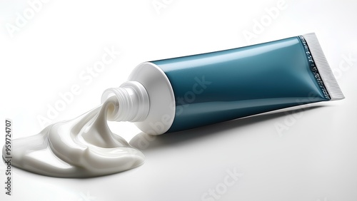 Container for cream, ointment or gel. Tube of toothpaste with squeezed out paste on white background.