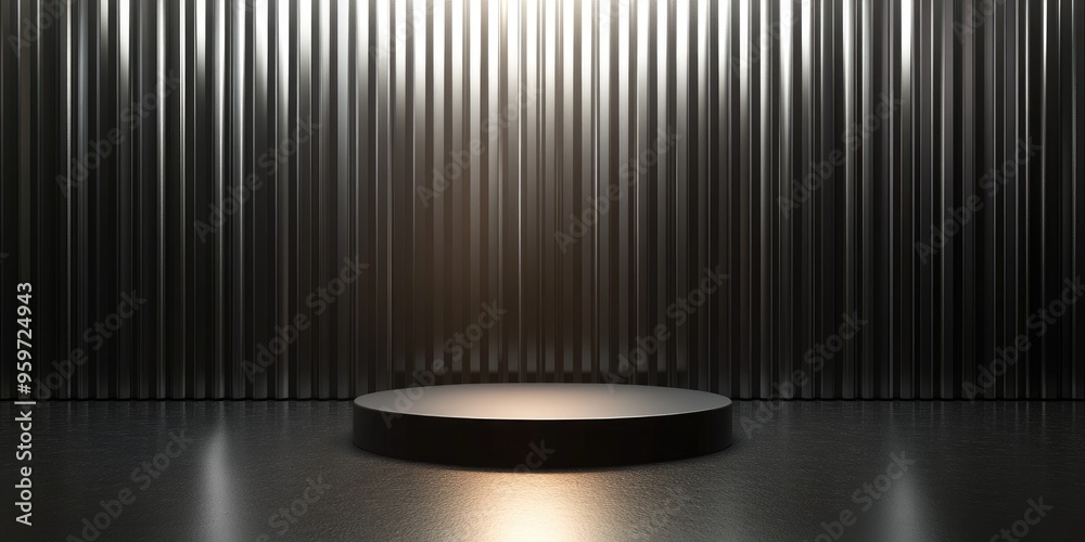 Sophisticated metallic backdrop featuring a pedestal and a podium created through 3D illustration and rendering