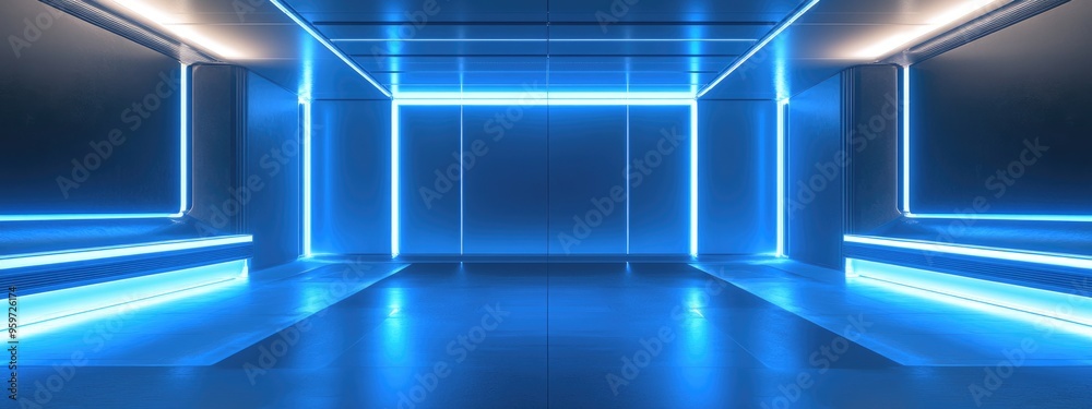Fototapeta premium Showcase of a modern futuristic design featuring blue lighting 3D rendering