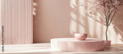 Minimalist pink pedestal design for product display 3D rendering