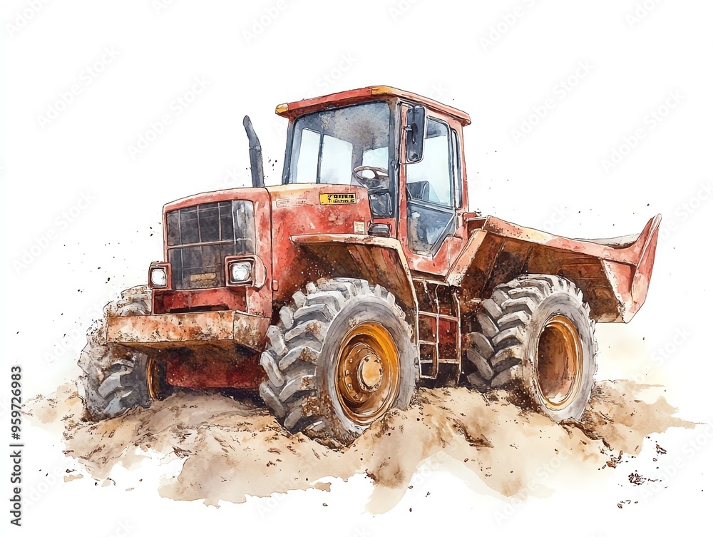 Tiny toy front loader in a sandbox, playful childhood scene, watercolor style Tiny toy front loader in a sandbox, playful childhood scene, watercolor style