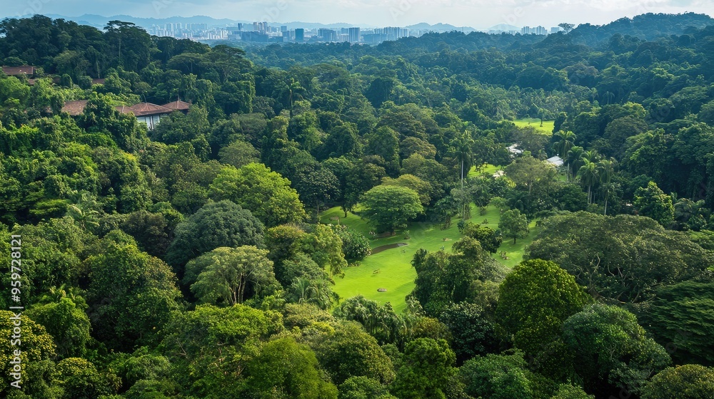 Top view of Bukit Timah Nature Reserve, with its dense canopy of tropical rainforest and diverse wildlife. Top view of Bukit Timah Nature Reserve, with its dense canopy of tropical rainforest and diverse wildlife.