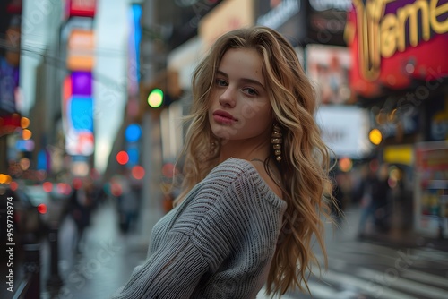 Wallpaper Mural Captivating Portrait in Times Square with Vibrant City Lights Torontodigital.ca