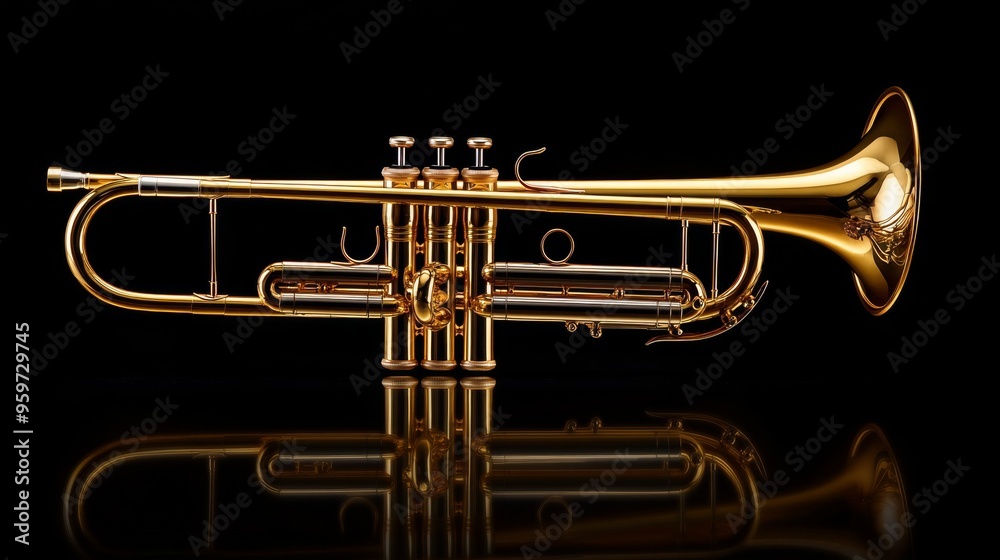 Obraz premium Golden Trumpet on Reflective Surface