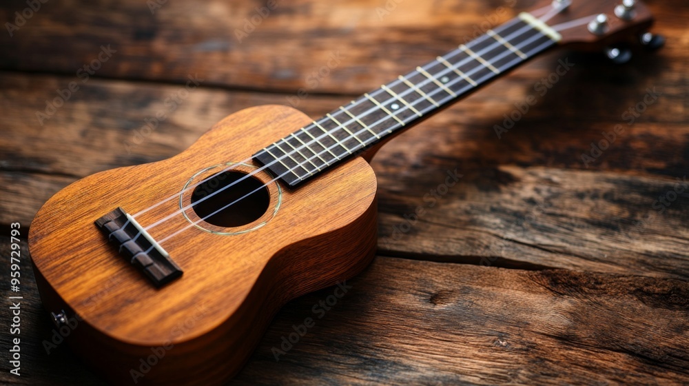 Fototapeta premium Ukulele on Wooden Surface