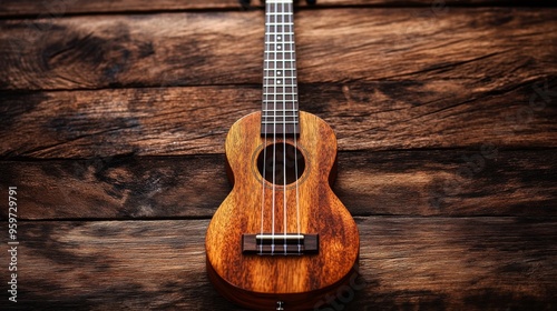 Ukulele on Wooden Background