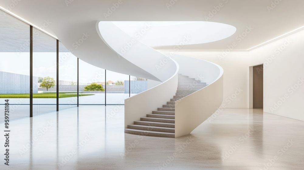 Elegant Minimalist Spiral Staircase in Contemporary Architectural Interior Design Elegant Minimalist Spiral Staircase in Contemporary Architectural Interior Design