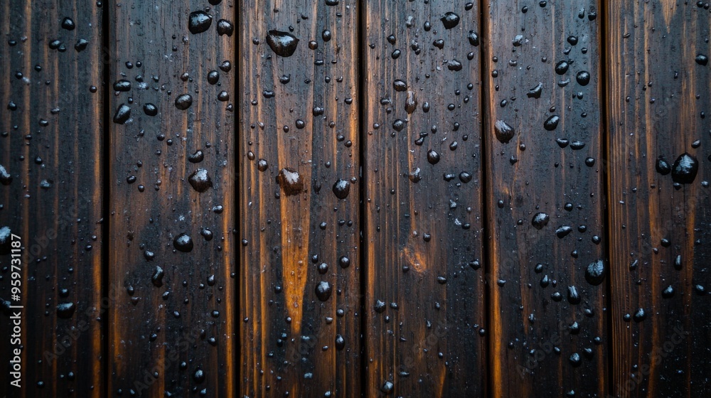 Fototapeta premium Raindrops on Wooden Surface