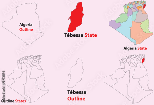 Tébessa map vector of Algeria, Tébessa line map, Tébessa with city map, Tébessa outline map photo