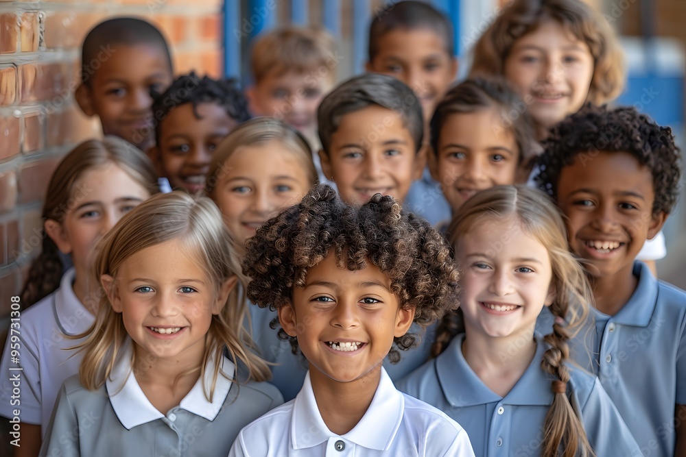 Joyful Group of Children Smiling Together in a School Setting Joyful Group of Children Smiling Together in a School Setting