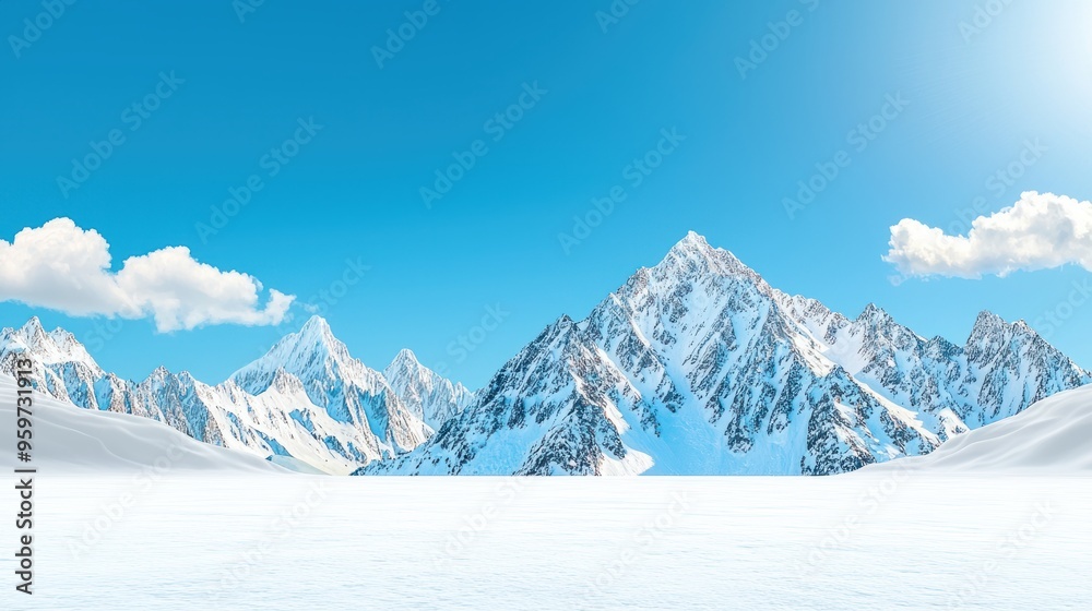 Fototapeta premium Majestic Snowy Mountain Range Under Clear Blue Sky