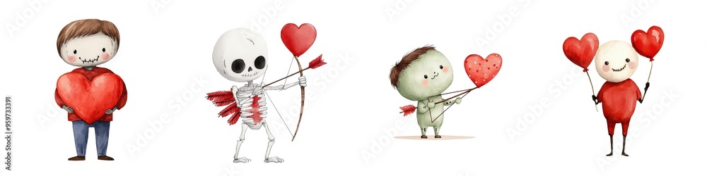 A whimsical illustration of characters with hearts, perfect for celebrating love and affection in playful designs. A whimsical illustration of characters with hearts, perfect for celebrating love and affection in playful designs.