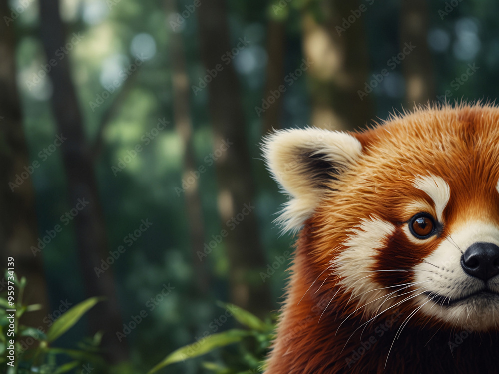 Obraz premium A close-up of an adorable red panda with soft, fluffy fur, its round eyes and gentle expression captured in intricate detail