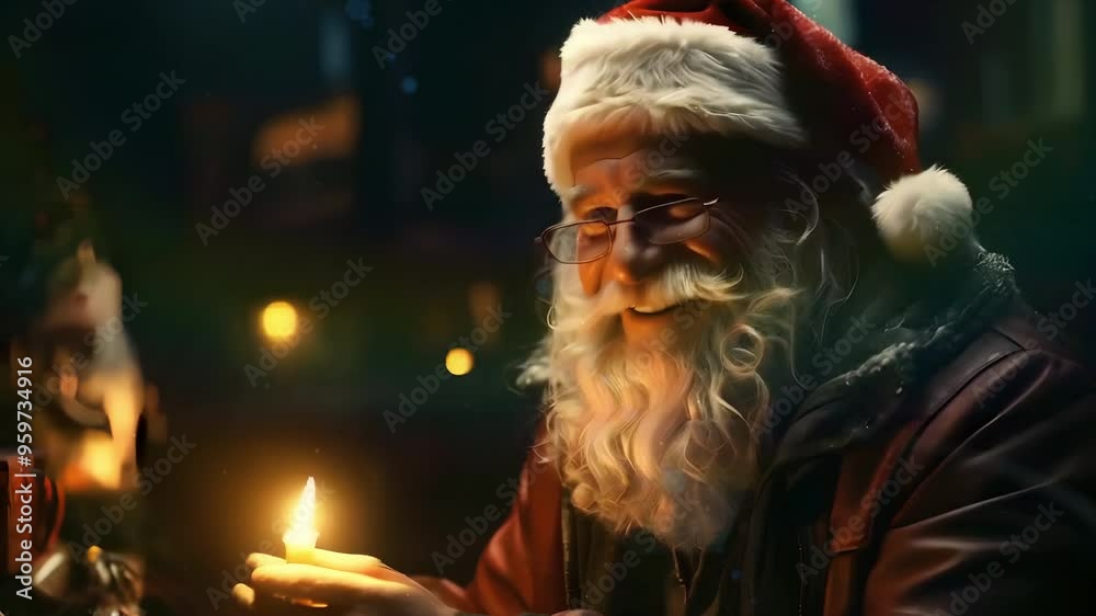 Video recreation of a cute and smiling old man characterized as Papa Noel