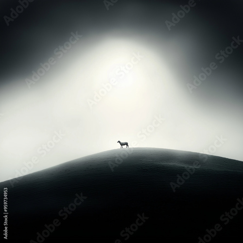 A pure white lamb stands al...