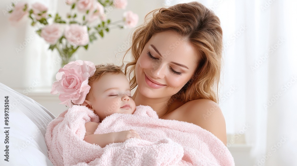 Loving Care: Nurse Tenderly Swaddling Newborn in Soft Pastel Towel Loving Care: Nurse Tenderly Swaddling Newborn in Soft Pastel Towel