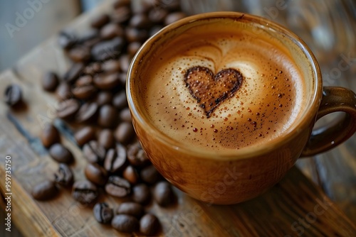Heart-Shaped Latte Art in a Cozy Coffee Setting