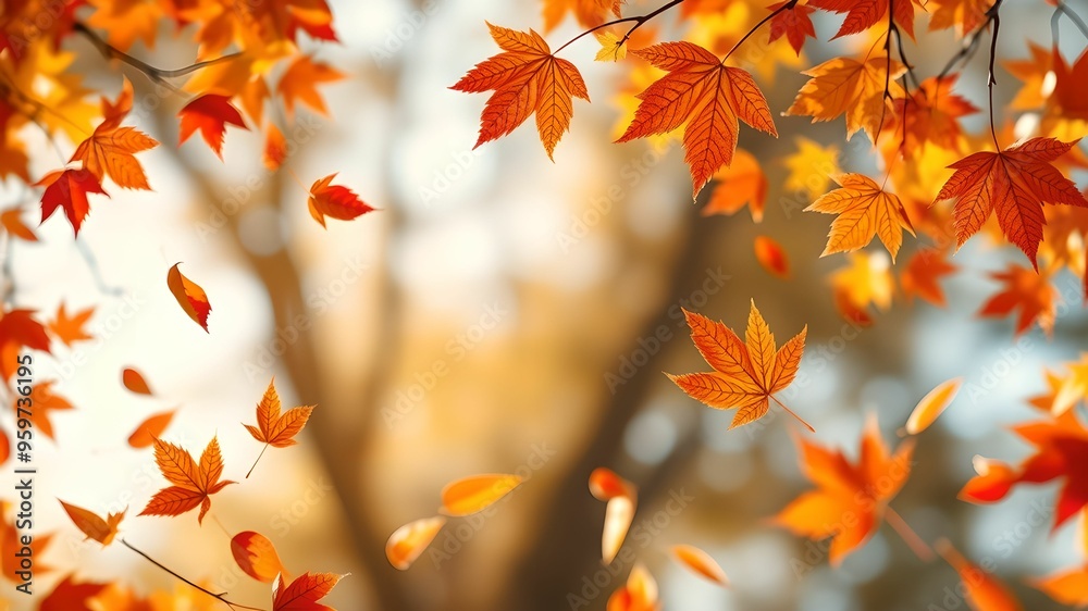 Floating Autumn Leaves with Clear Text Center Floating Autumn Leaves with Clear Text Center