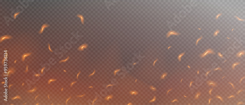 Fire spark overlay with smoke and flame. Grill heat glow. Flying orange sparkle. Hell bonfire. Sparks fly as embers burn. Flames with sparks on a black background. Flame PNG.