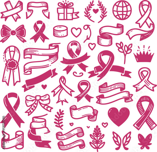 Breast Cancer Awareness Pink Ribbon Vector Clipart Icon For Emblems, Badges And Levels Vector Illustration