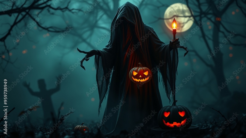 Spooky figure in a dark forest Spooky figure in a dark forest