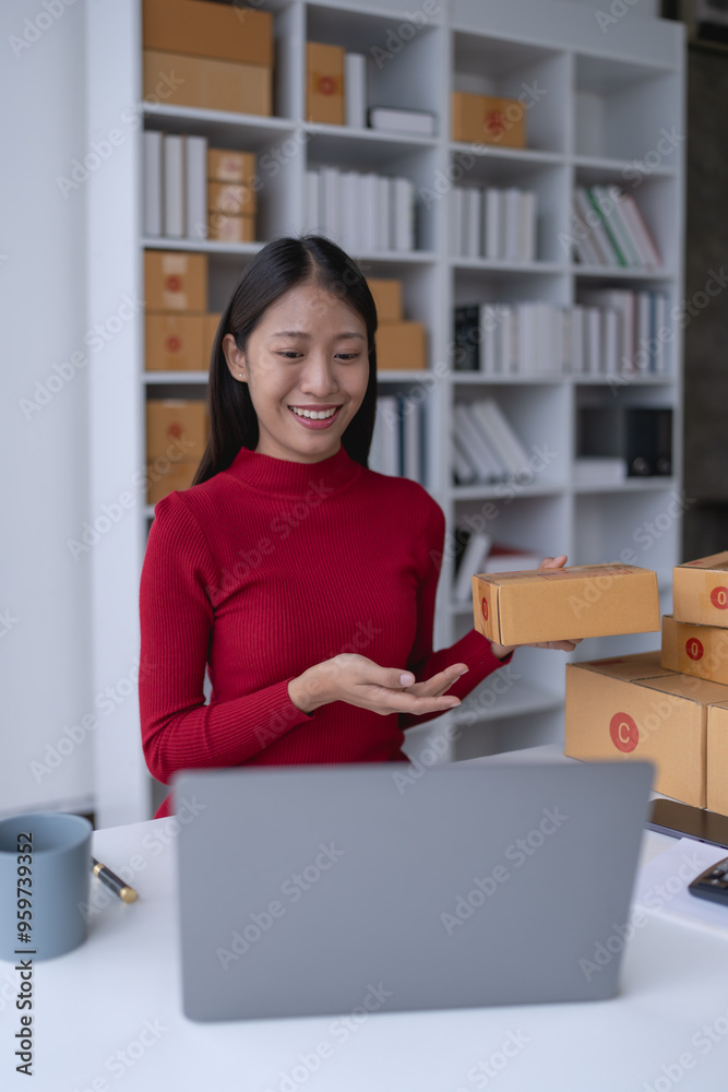 woman, online seller, uses live streaming to present items from her home, engaging with customers in real time to boost sales and showcase products woman, online seller, uses live streaming to present items from her home, engaging with customers in real time to boost sales and showcase products