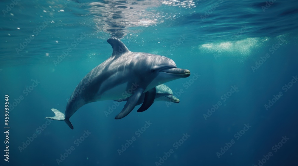 Two Dolphins Swimming Underwater Two Dolphins Swimming Underwater