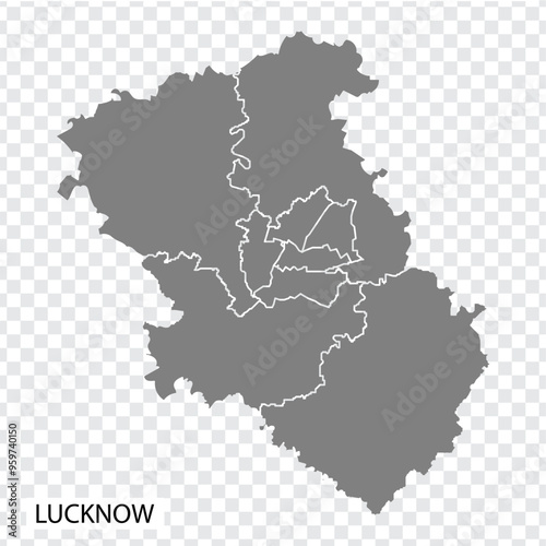 High Quality map of Lucknow is a city of India, with borders of the regions. Map of Lucknow for your web site design, app, UI. EPS10.