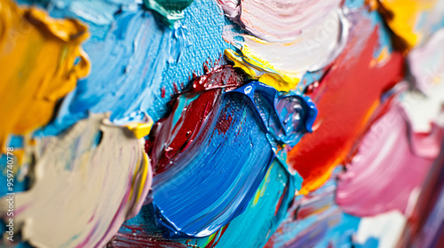 Colorful Acrylic Paints on Light Blue Canvas Artwork