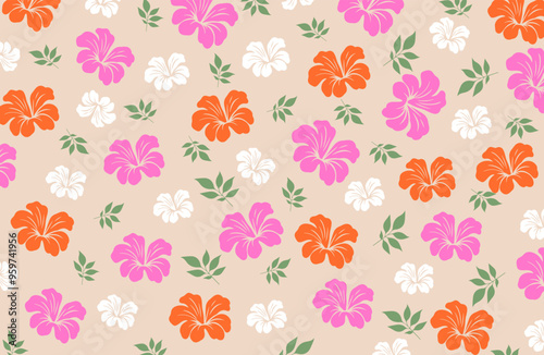 Hibiscus flowers Pattern. Hawaiian Seamless Pattern. Tropical flowers and Leaves. Hawaiian Aloha Shirt. Design for fabric, textile, wallpaper, clothing. floral background. vector illustration