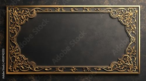 Rectangle gold frame with oriental-inspired patterns on classy background