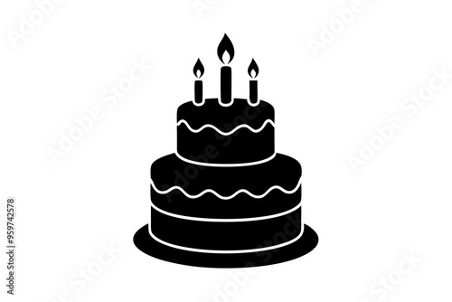 Birthday cake vector silhouette, birthday cake icon 