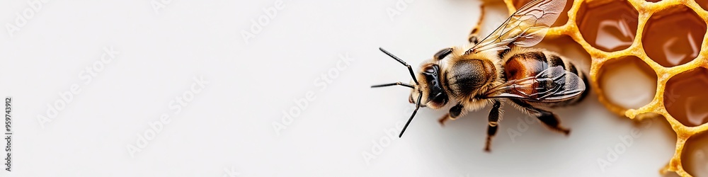 Naklejka premium Close-up of a Honeybee on Honeycomb