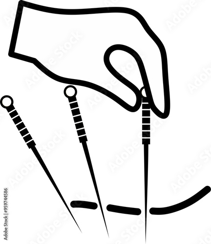 Hand hold cupuncture needle icon vector. Perfect for logo or health education