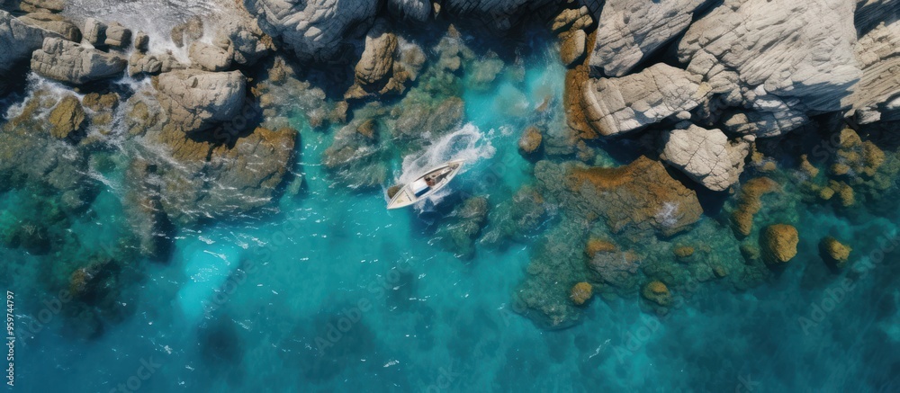 Boat Navigating through Crystal Clear Waters Boat Navigating through Crystal Clear Waters