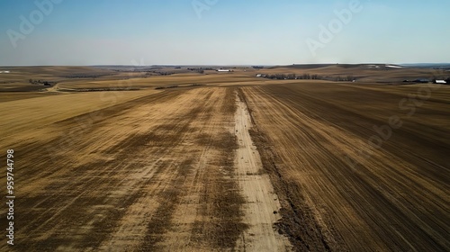 A dirt road in the middle of a field photo