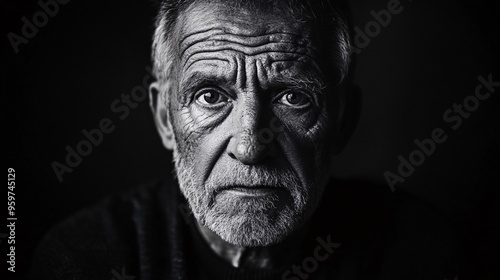 portrait of an elderly man in black and white