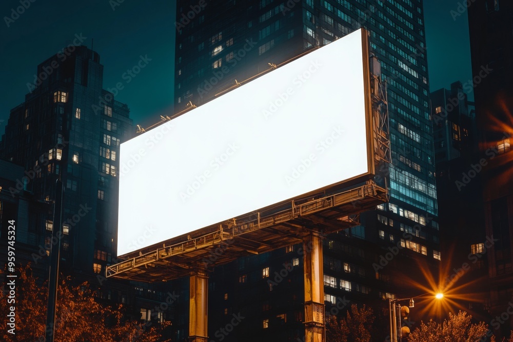 White Blank Empty Mockup LED Billboard Display during a beautiful night scene