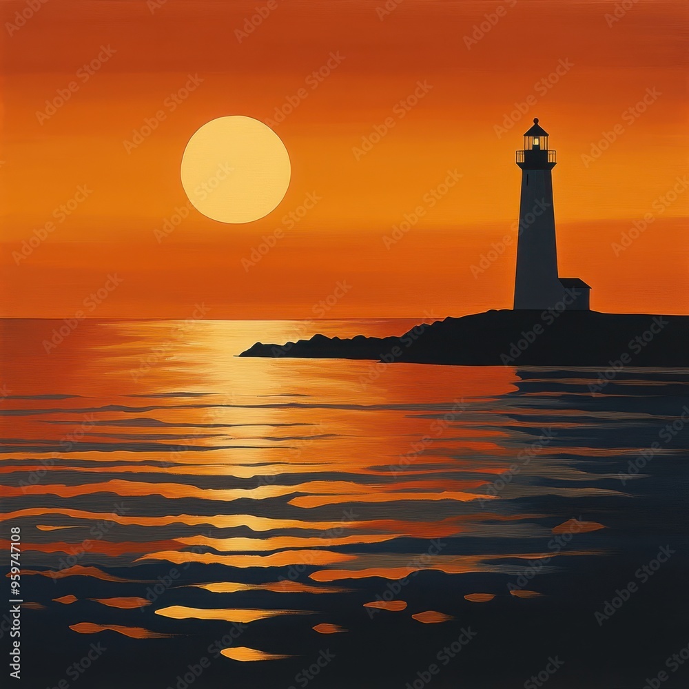 A serene lighthouse silhouette against a vibrant sunset over calm waters, showcasing nature's beauty and tranquility. A serene lighthouse silhouette against a vibrant sunset over calm waters, showcasing nature's beauty and tranquility.