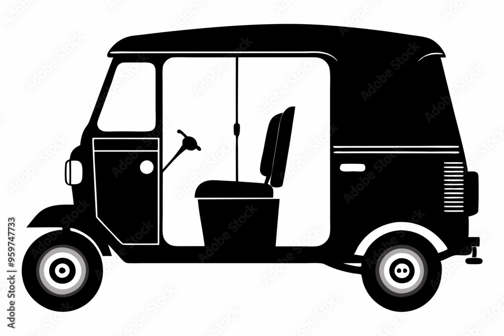 Fototapeta premium Auto Rickshaw silhouette vector, Classic auto rickshaw icon