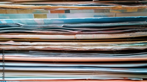 Close-Up of Stacked Paper Documents in Various Colors and Textures for Office and Business Use