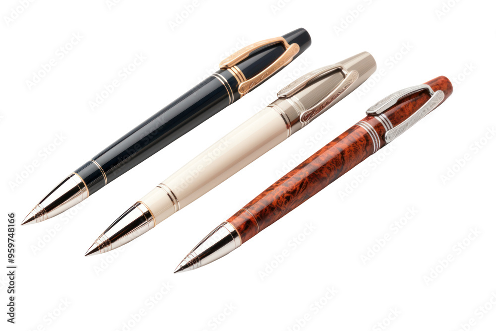 A rollerball pen with a combination of ballpoint and fountain pen qualities, isolated on white background A rollerball pen with a combination of ballpoint and fountain pen qualities, isolated on white background