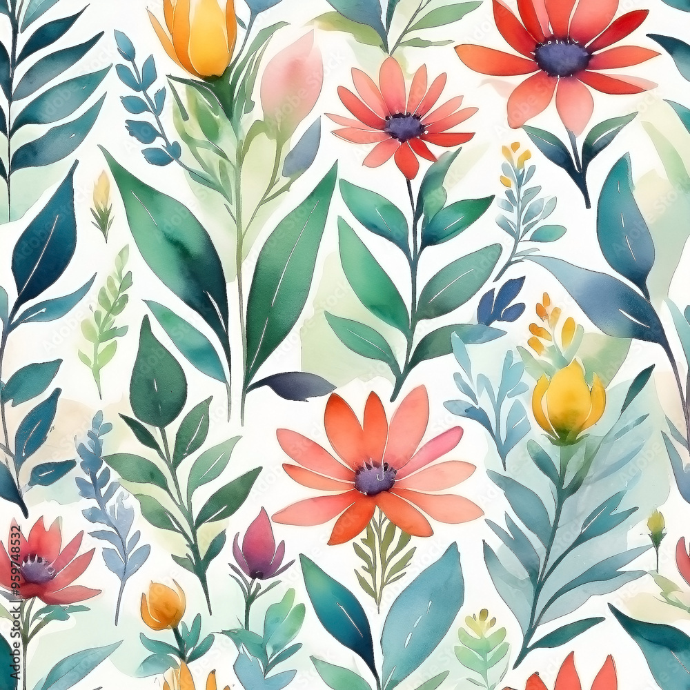 seamless Watercolor Pattern using botanical elements. seamless Watercolor Pattern using botanical elements.