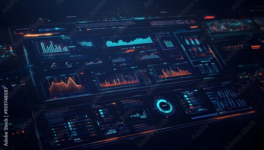 Futuristic Digital Interface with Charts and Data Futuristic Digital Interface with Charts and Data