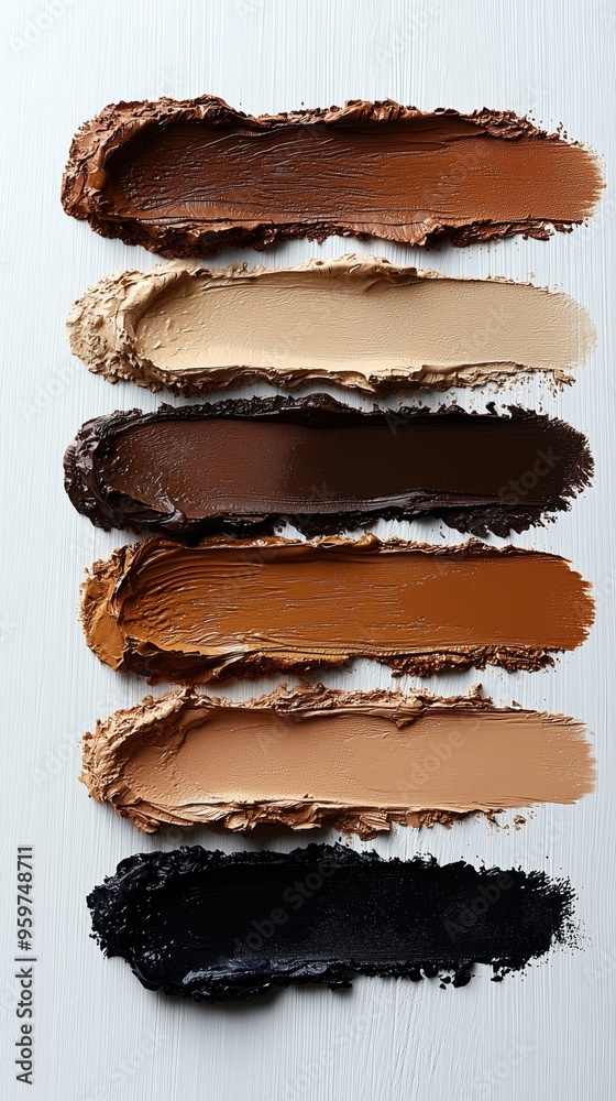 A vibrant collection of paint swatches showcasing various skin tones organized in an artistic manner on a white background. A vibrant collection of paint swatches showcasing various skin tones organized in an artistic manner on a white background.
