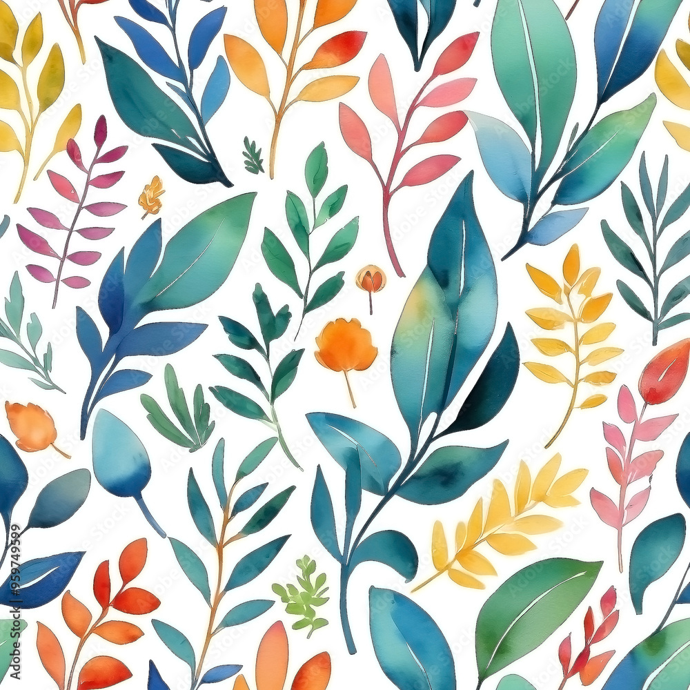 seamless Watercolor Pattern using botanical elements.