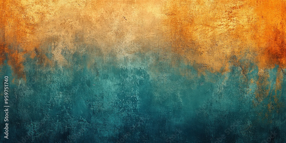 Fototapeta premium Abstract digital background featuring a rich textured gradient of vibrant orange blending into deep teal, creating a visually striking contrast perfect for contemporary design projects, modern art, an